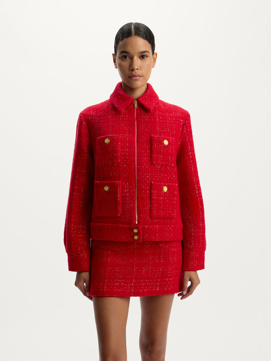 Chanel red tweed jacket best sale