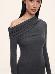 Asymmetric viscose-wool dress