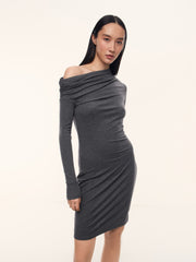 Asymmetric viscose-wool dress