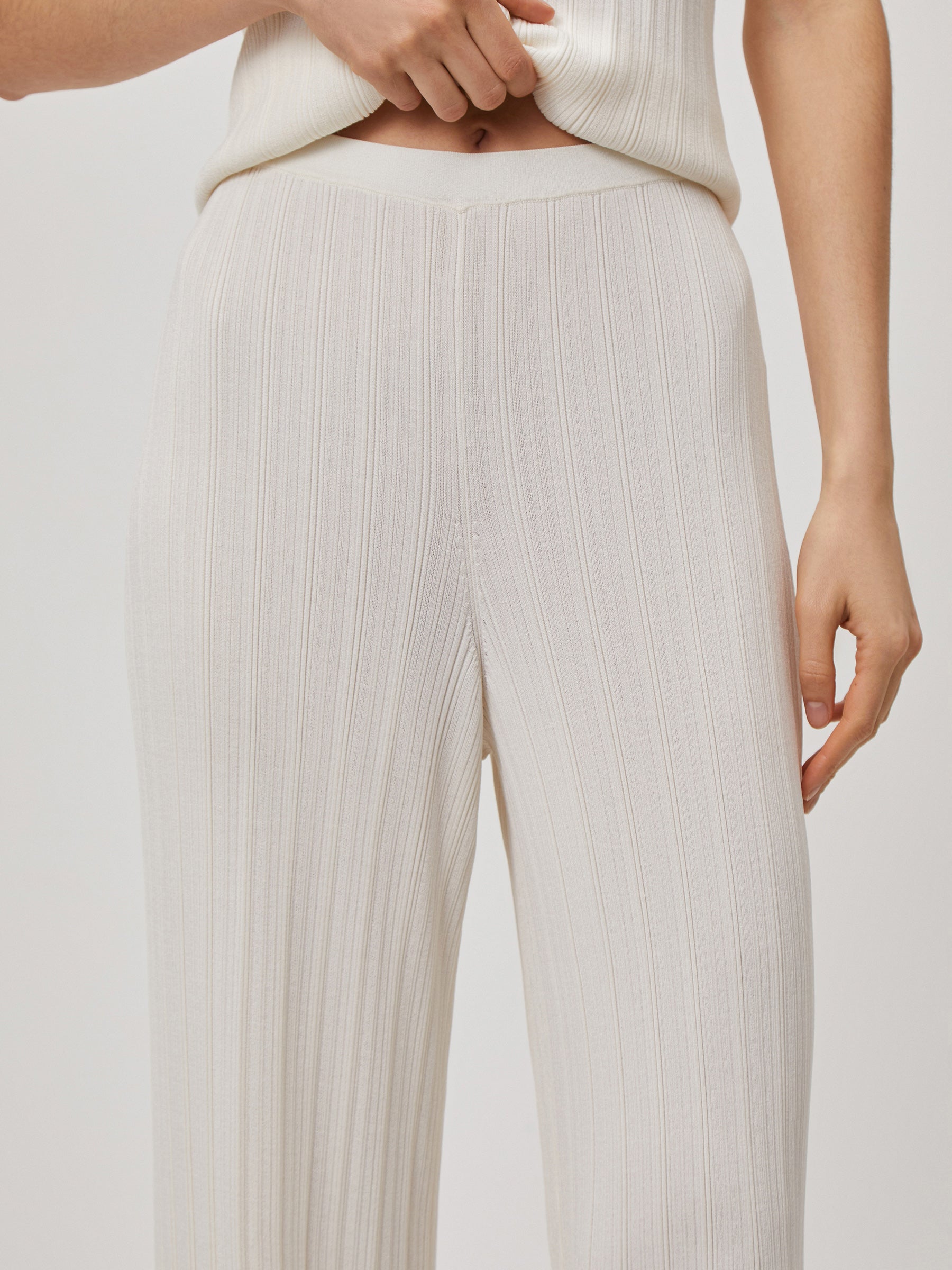 New Look ribbed wide leg lounge pant in cream