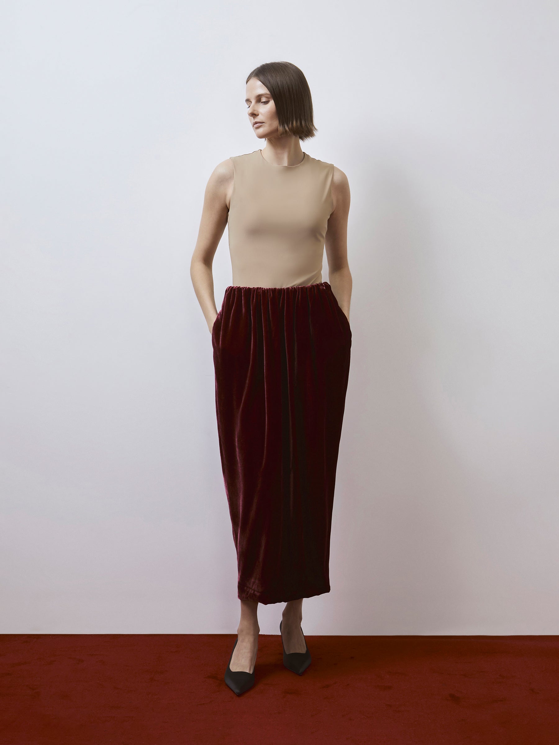 Velvet silk outlet midi skirt