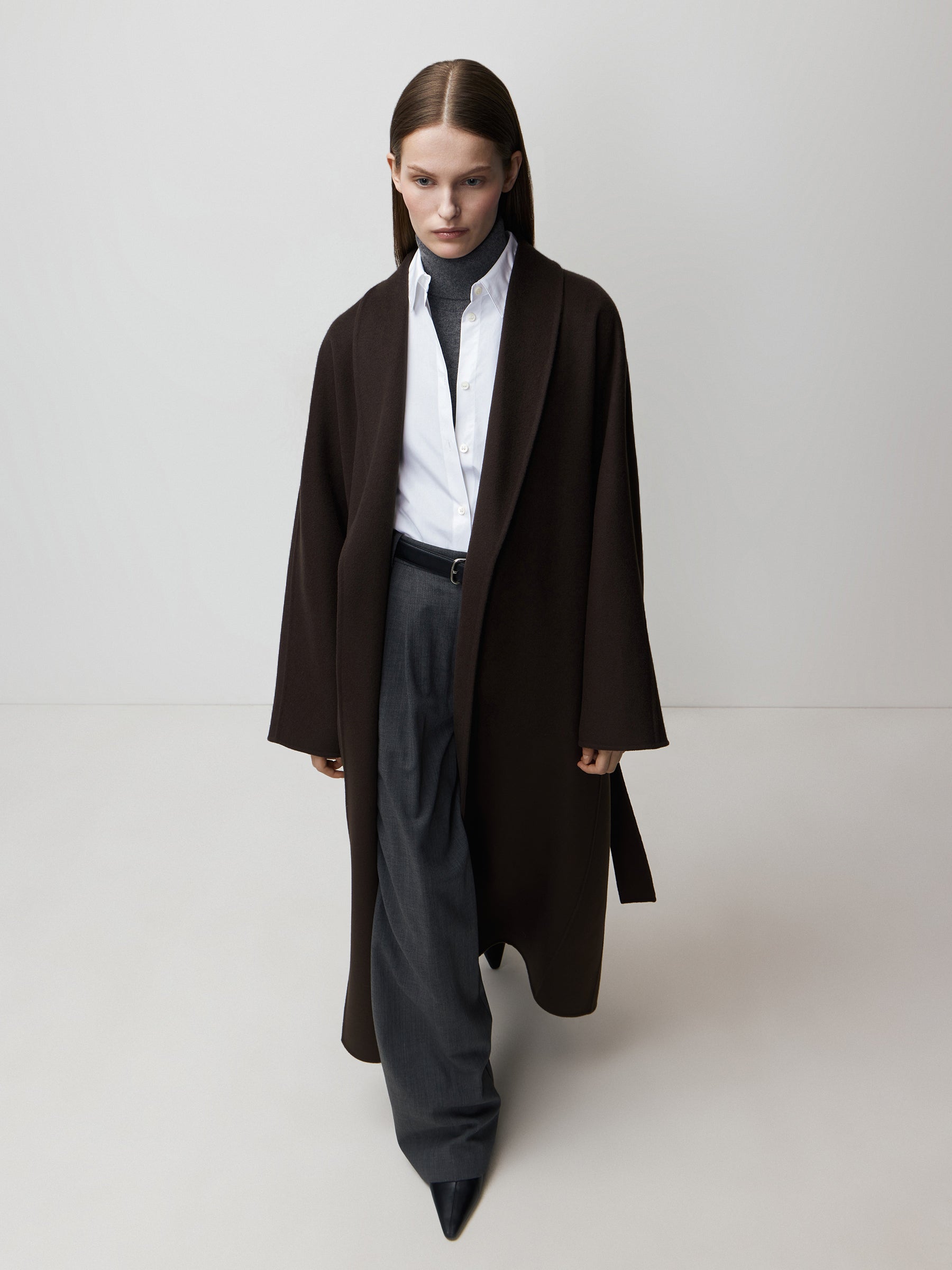 Belted wool-cashmere coat