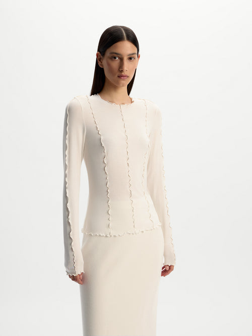 Frilled-seam long-sleeve top