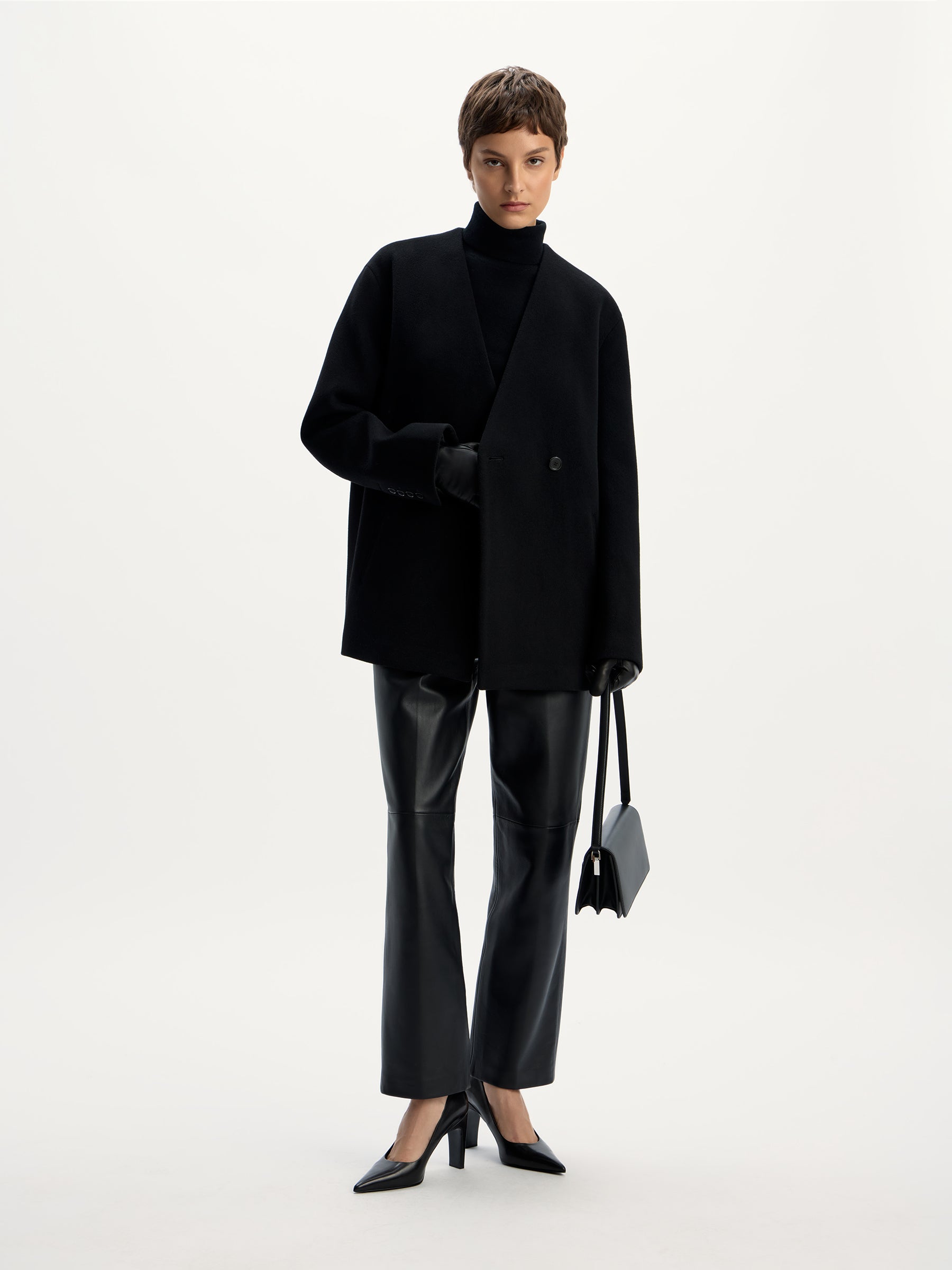 Cropped wool-cashmere coat