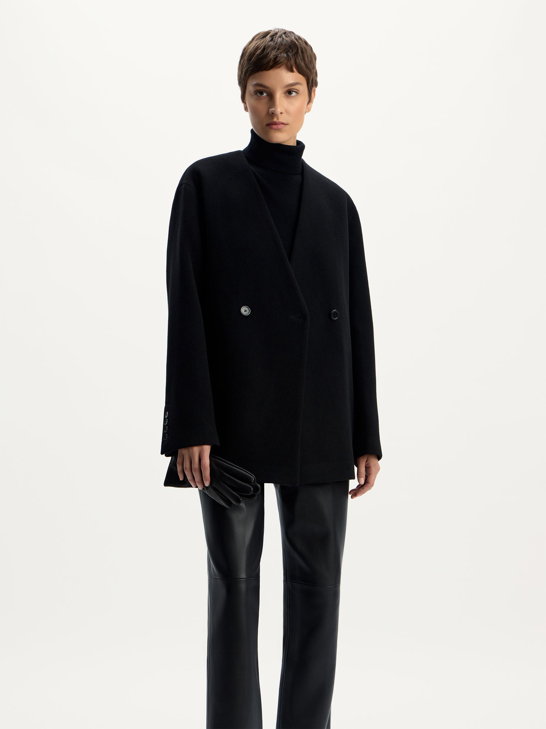 Cropped wool-cashmere coat