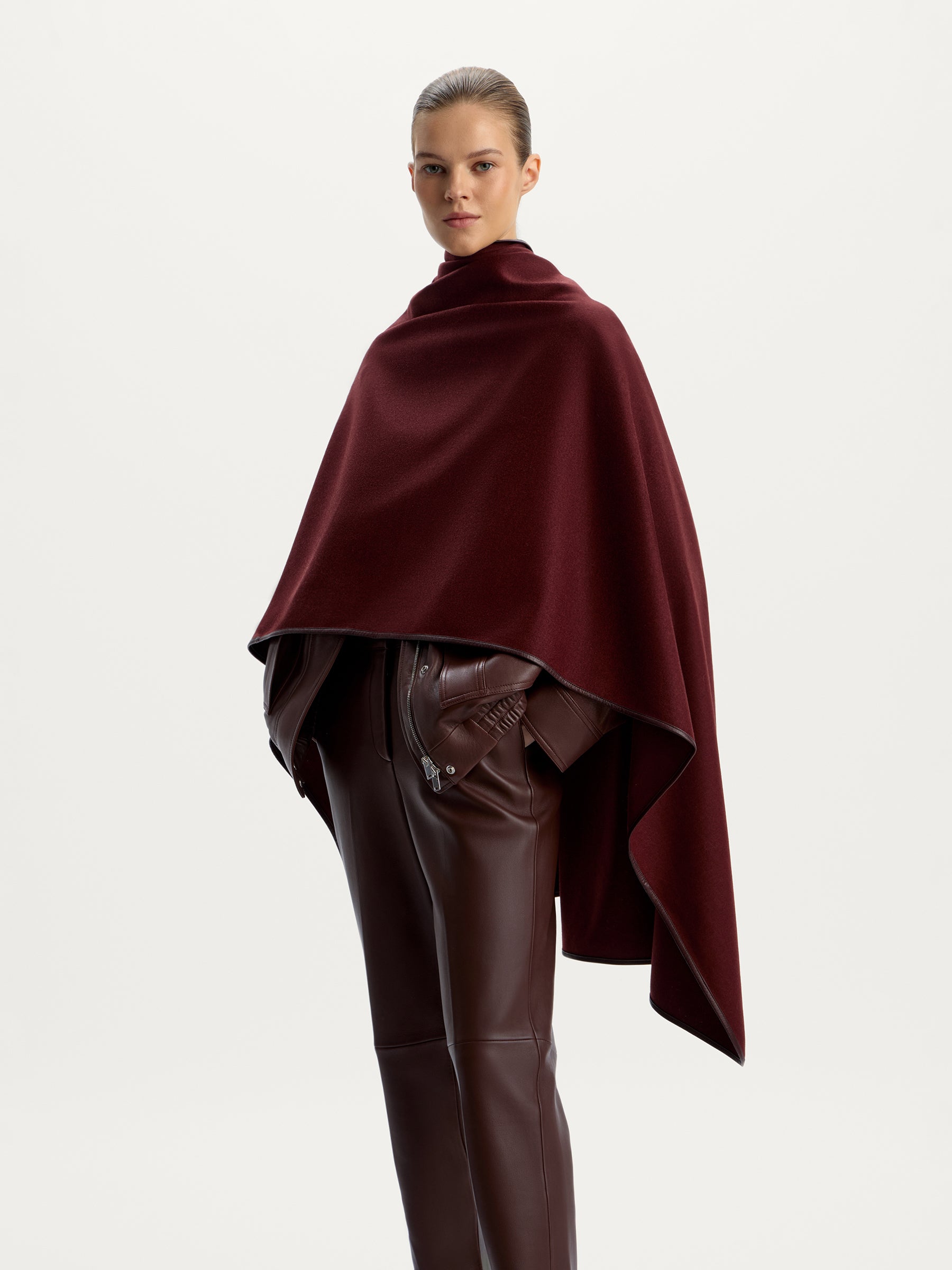 Leather-trimmed scarf