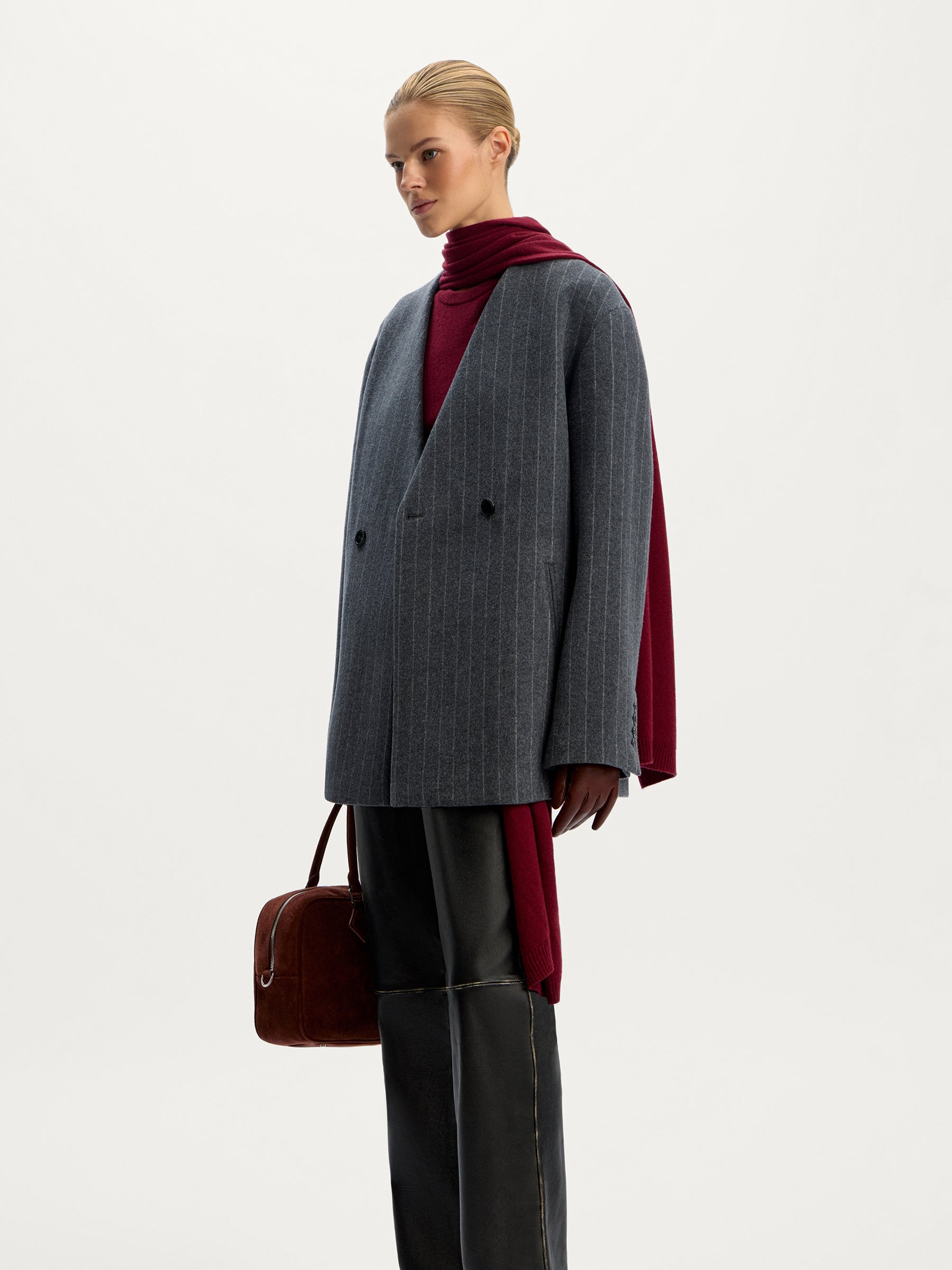 Cropped wool-cashmere coat