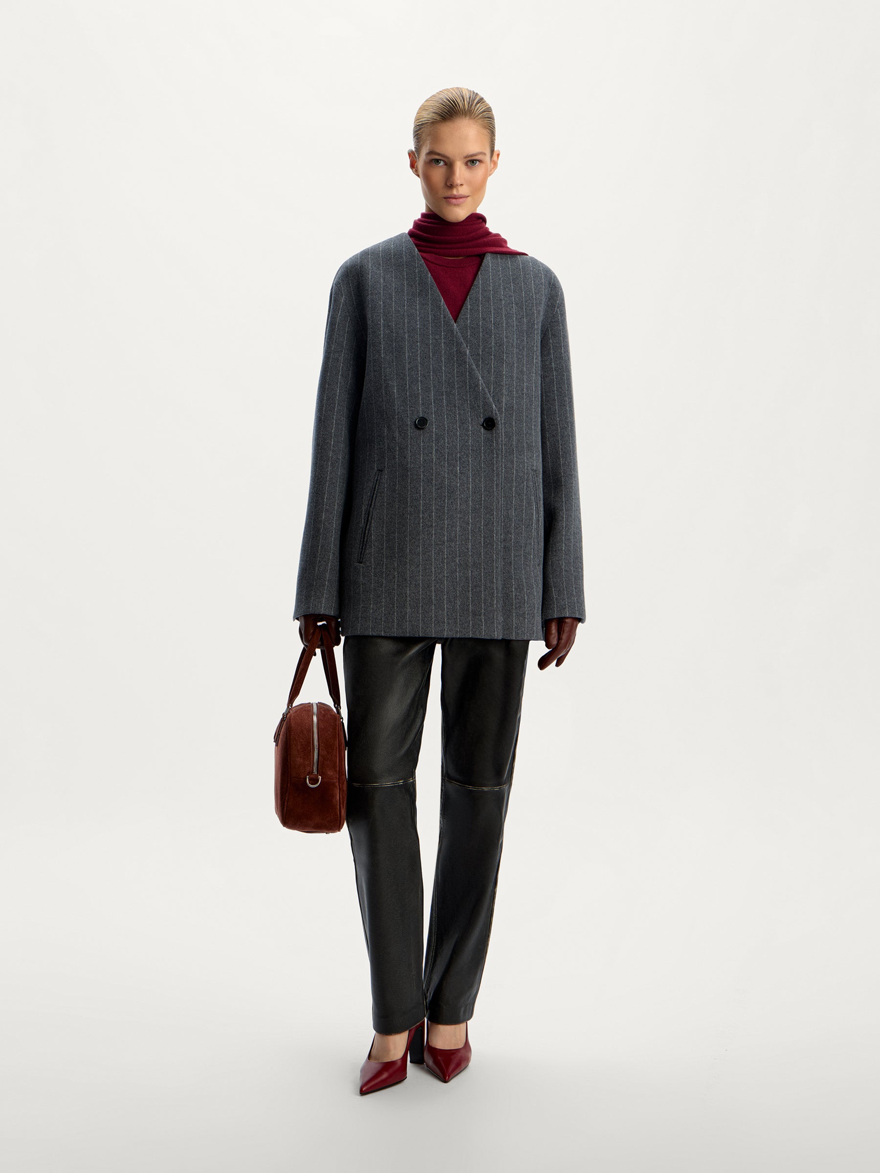 Cropped wool-cashmere coat