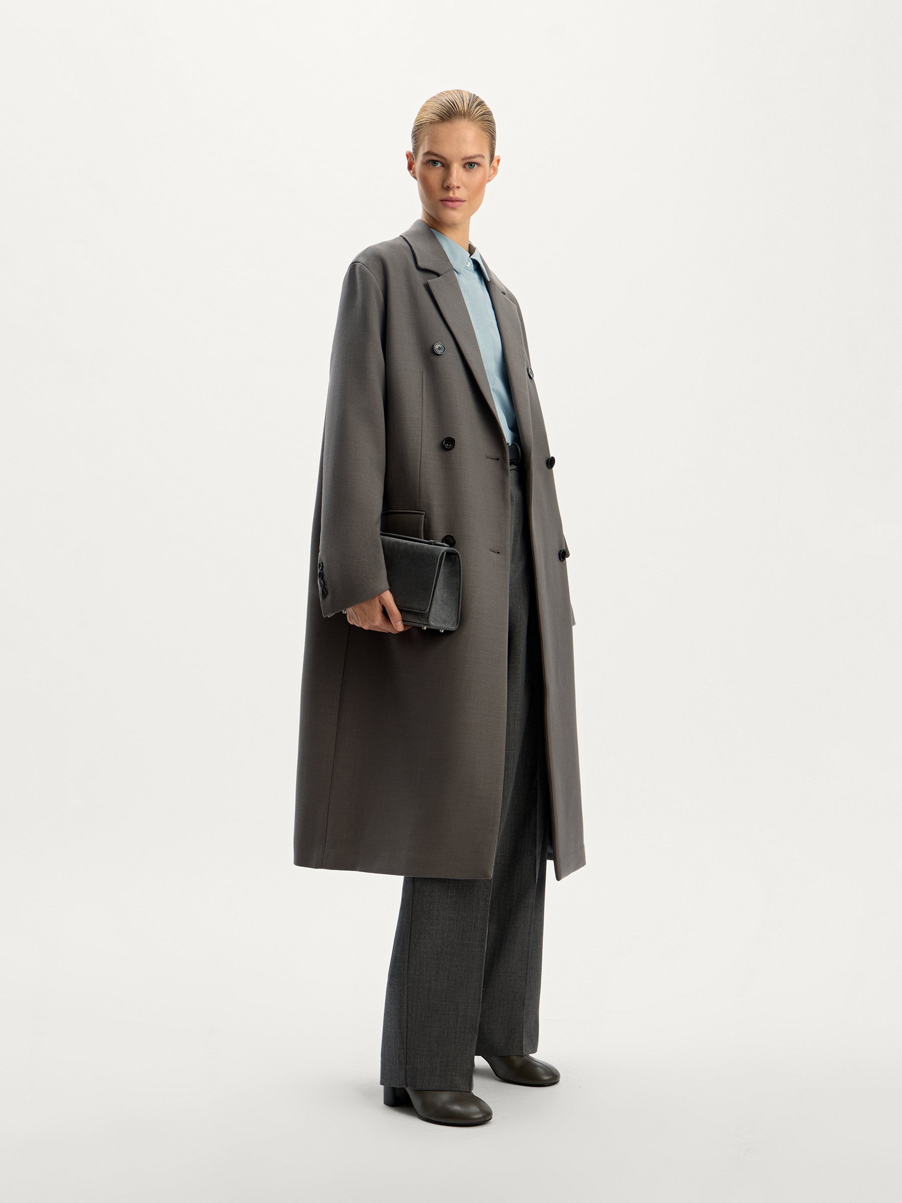 Double-breasted wool blend coat