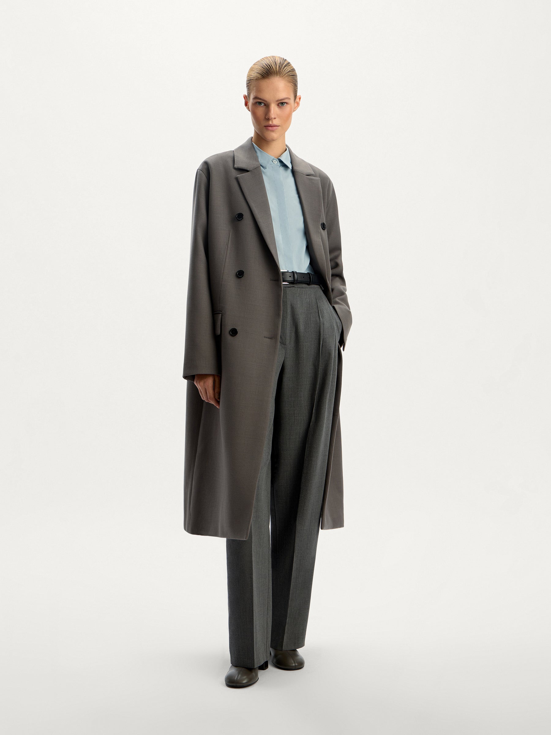 Double-breasted wool blend coat