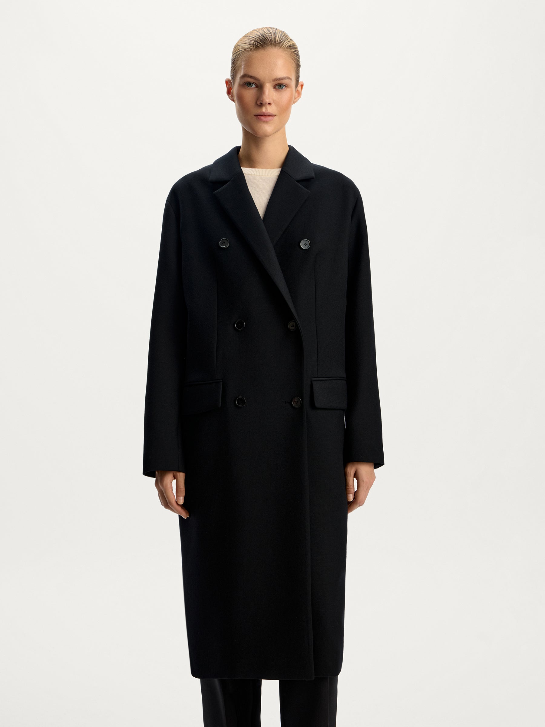 Double-breasted wool blend coat