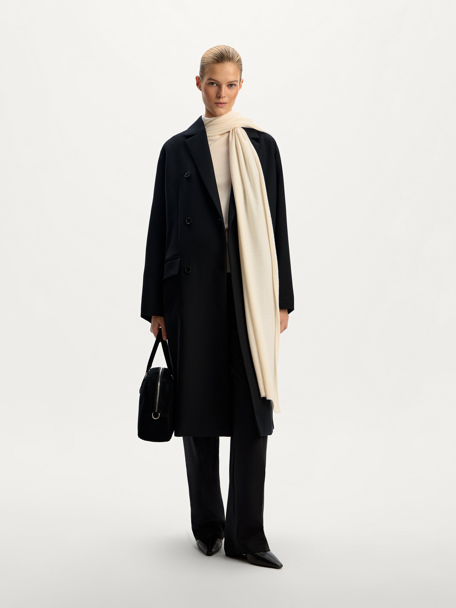 Double-breasted wool blend coat