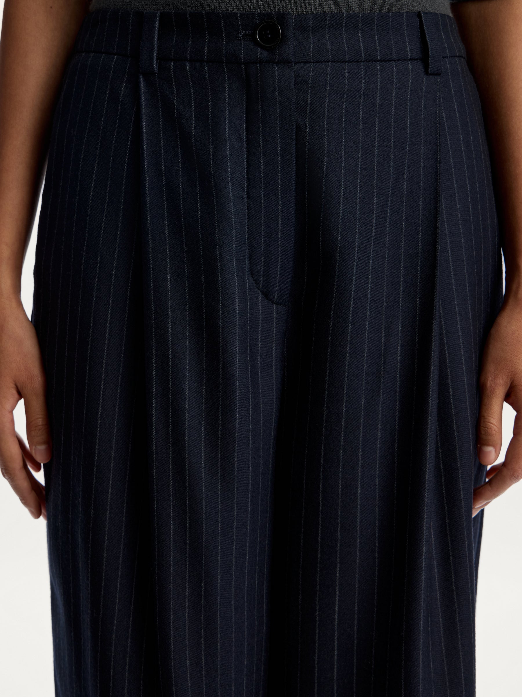 Pinstriped wool trousers