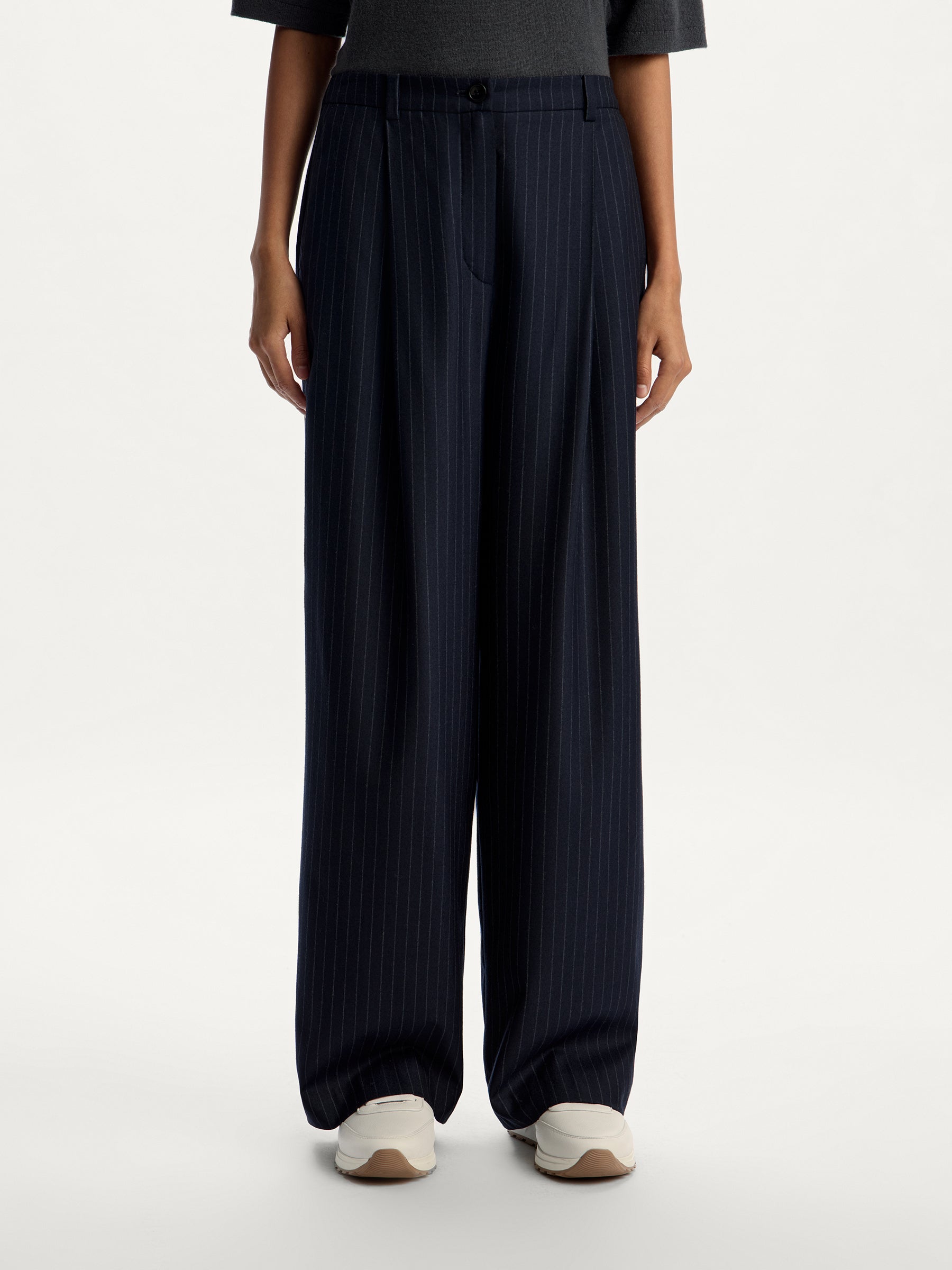 Pinstriped wool trousers