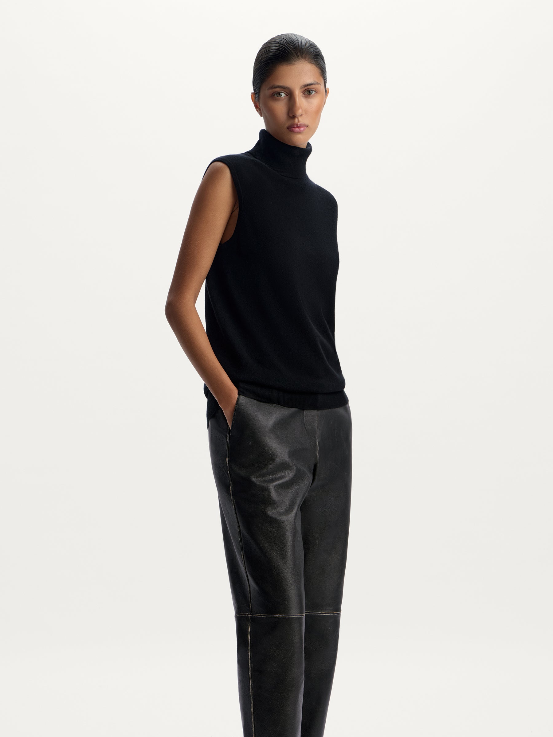 Wool-cashmere turtleneck top