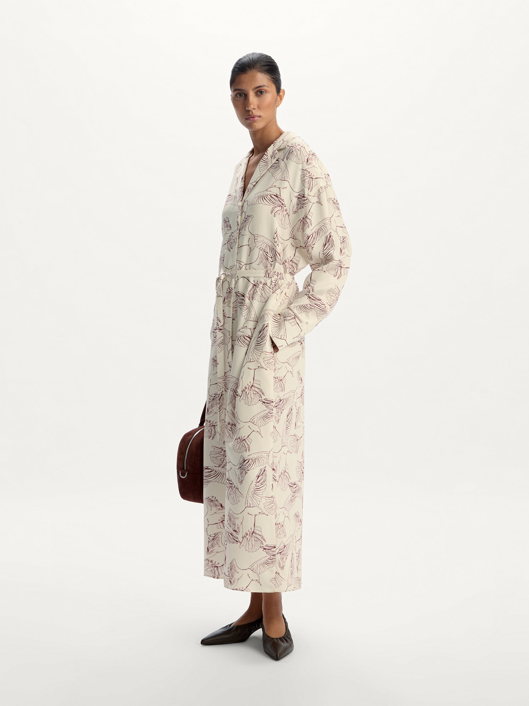 Printed silk shirt dress