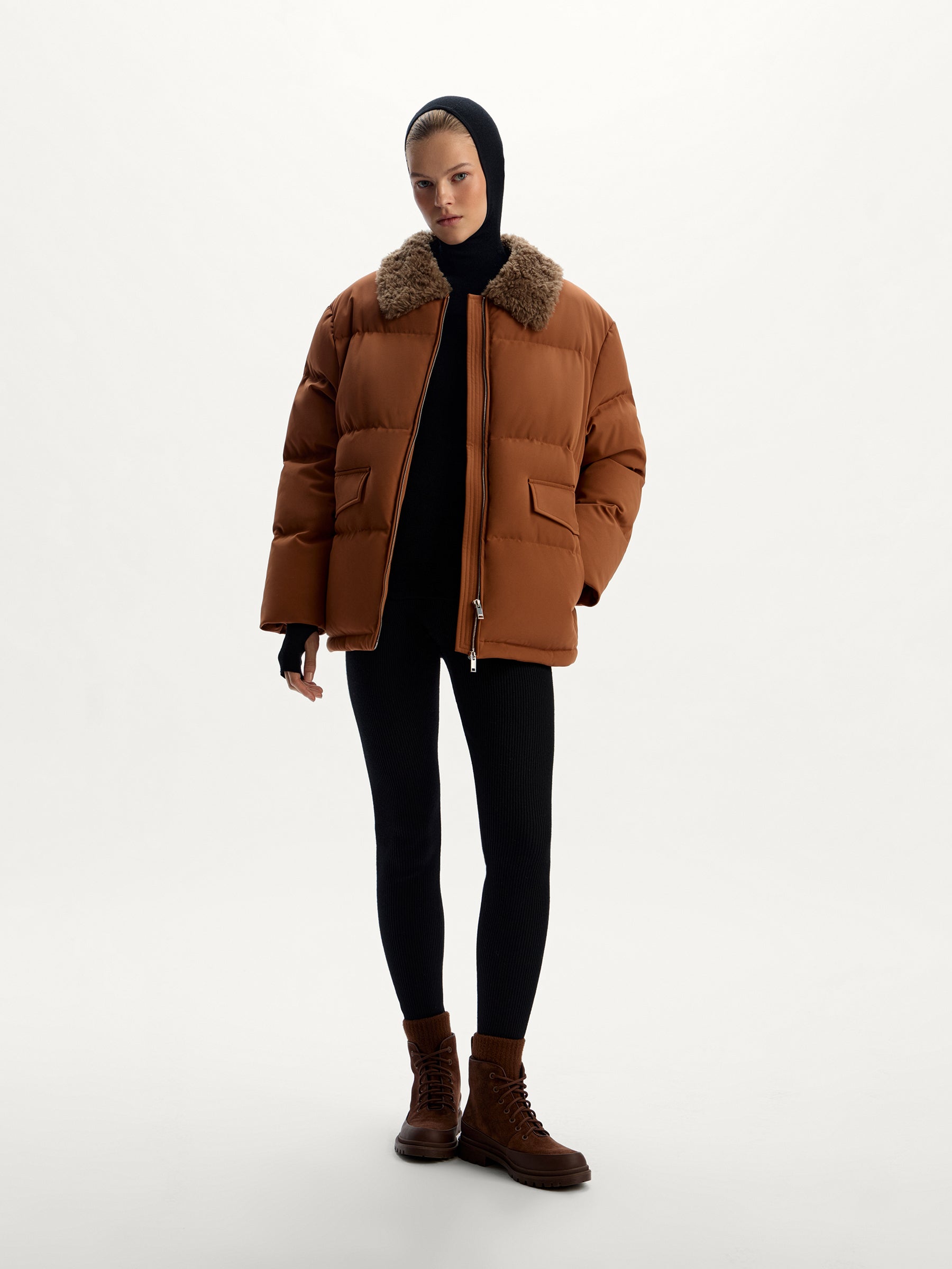 Shearling-collar down jacket