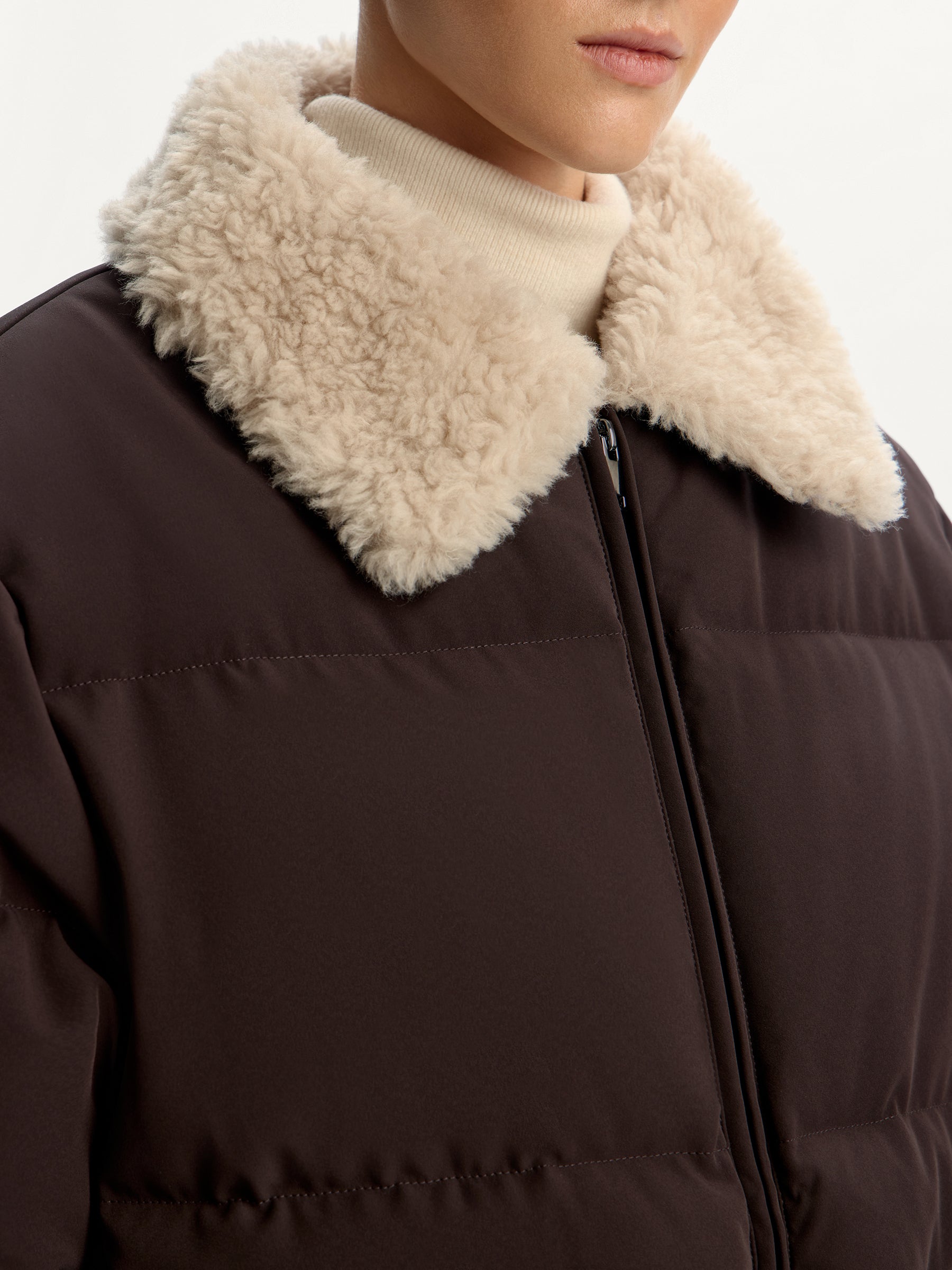 Shearling-collar down jacket