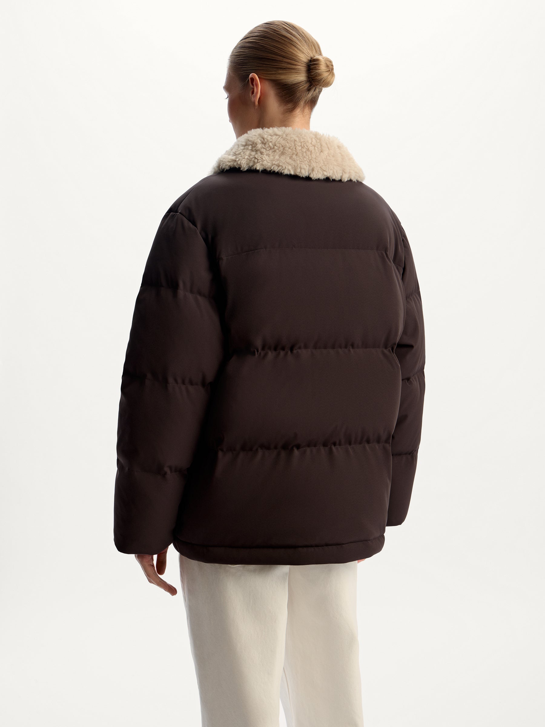 Shearling-collar down jacket