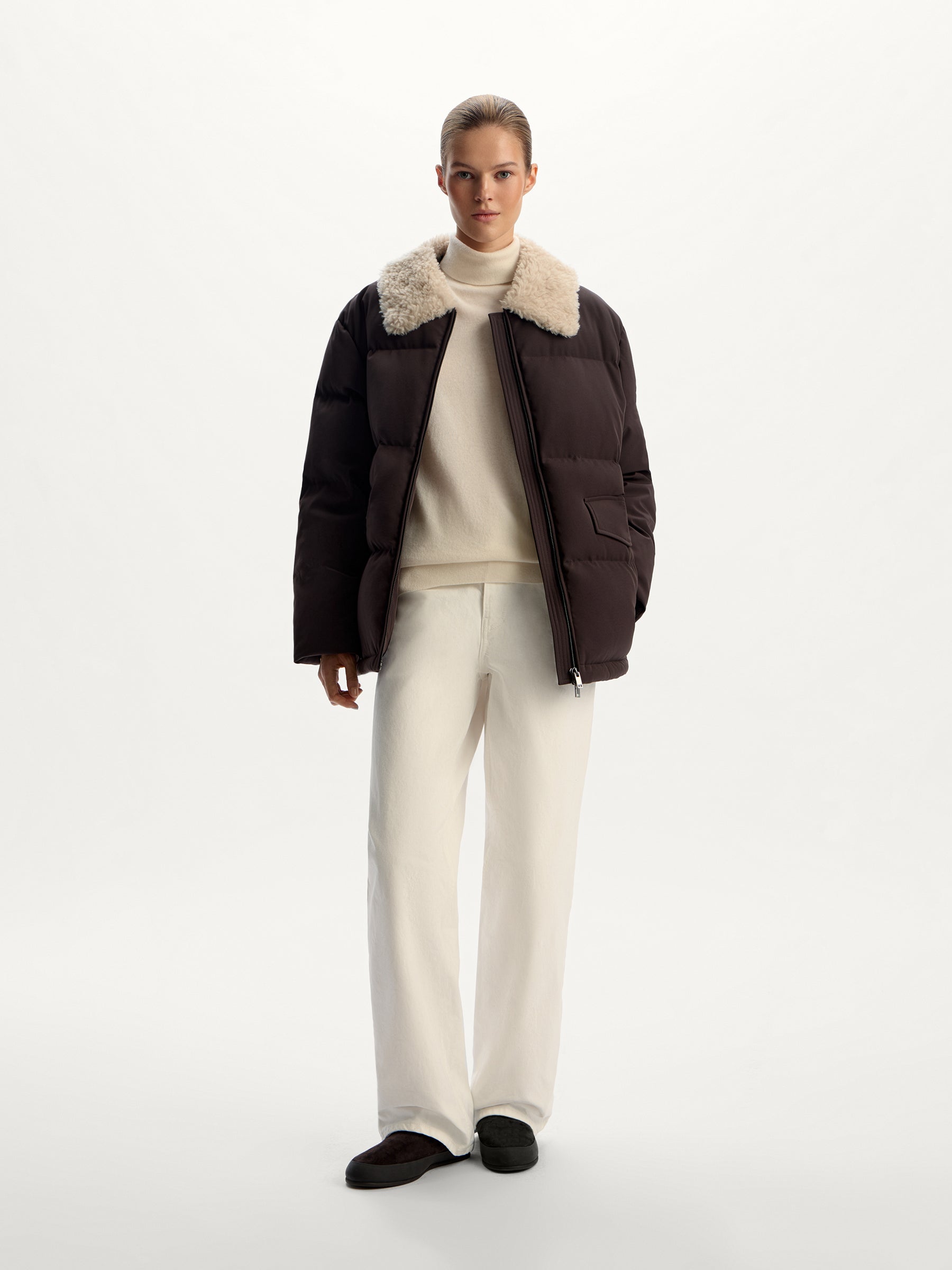 Shearling-collar down jacket