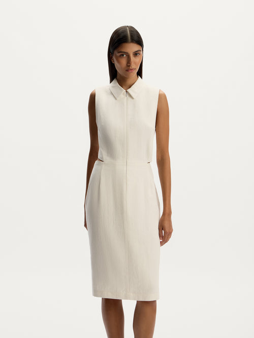 Linen-blend midi dress