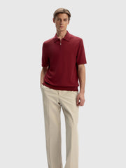 Silk-cotton knit polo T-shirt
