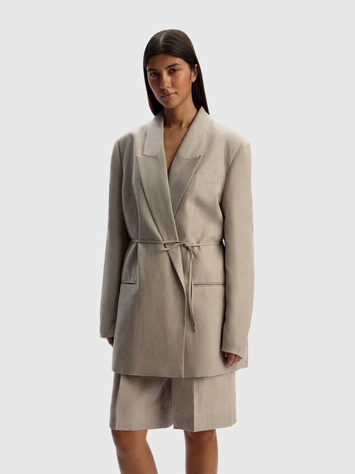 Belted linen blazer