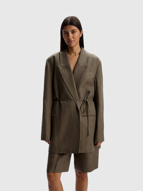 Belted linen blazer
