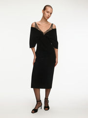 Velvet bow midi dress