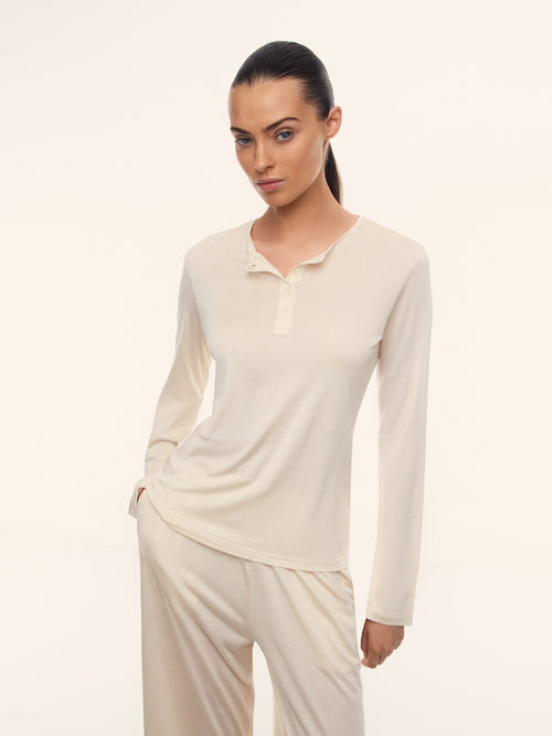 Pearl silk henley top