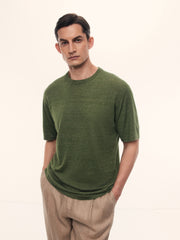 Merino-linen knit T-shirt